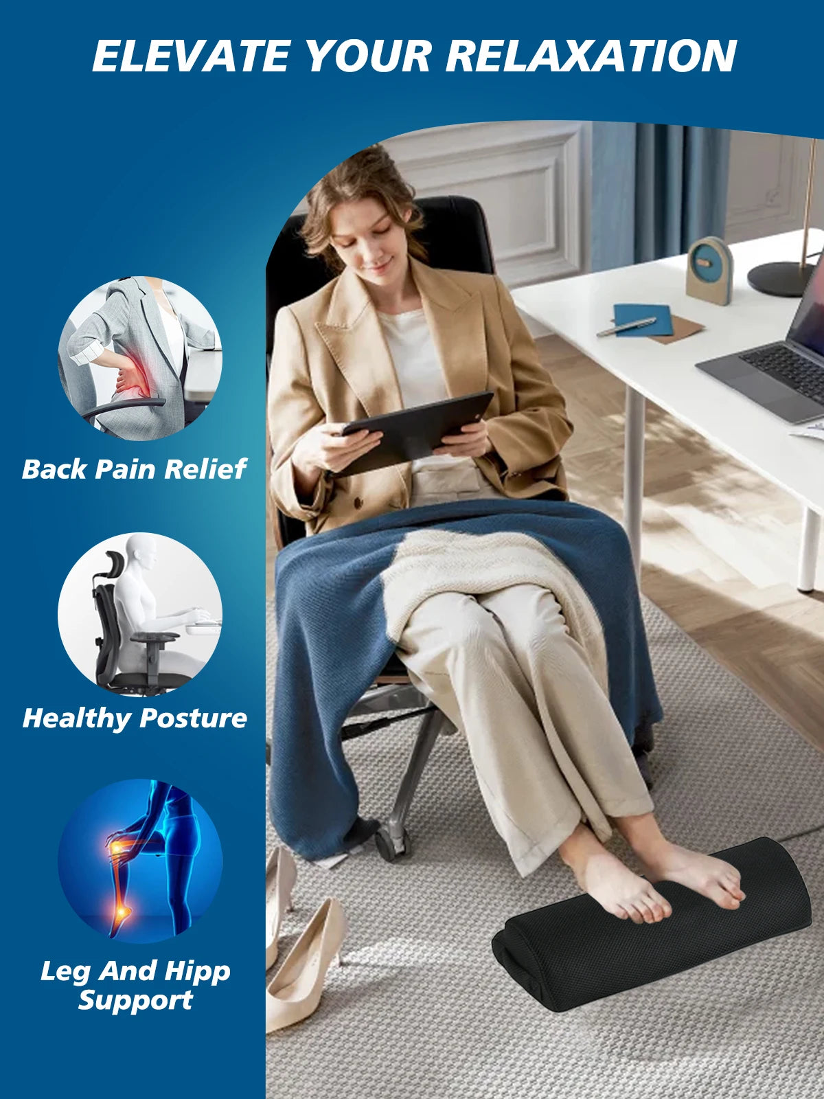 Memory Foam Office Foot Stool & Under Desk Footrest Leg Elevation Pillow for Gaming & Home Office